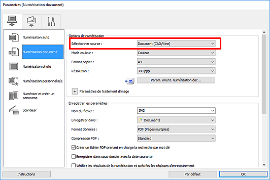 figure : boîte de dialogue Paramètres